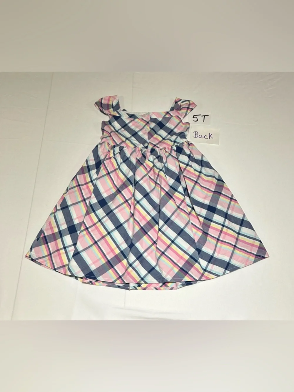 Gymboree Girls 5T Pink Blue Pastel Plaid Short Sleeve Spring Celebrations Dress